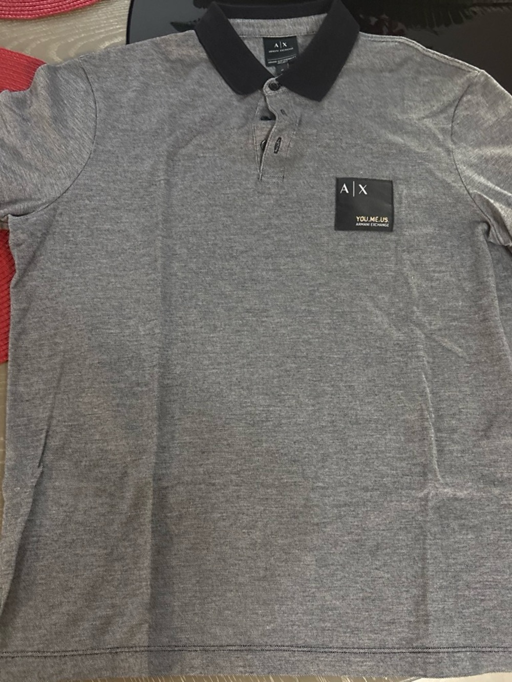 Armani Exchange Men’s Grey Polo with Black Collar and Chest Patch
